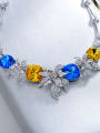 thumb Statement Flower Tin Alloy Glass Stone Blue Earring and Necklace Set 2