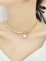 thumb Brass Freshwater Pearl White Minimalist Link Necklace 3