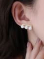thumb Brass Freshwater Pearl White Rectangle Minimalist Stud Earring 3