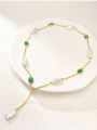 thumb Brass Freshwater Pearl Green Rectangle Dainty Link Necklace 0