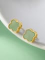 thumb 925 Sterling Silver Natural Stone Green Stone Clover Minimalist Stud Earring 0