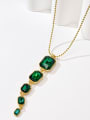 thumb Brass Synthetic Crystal Green Stone Water Drop Minimalist Cuban Necklace 0