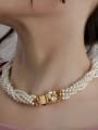 thumb Brass Synthetic Crystal White Glass beads Geometric Dainty Bib Necklace 0