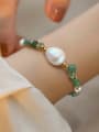 thumb Brass Freshwater Pearl Green Water Drop Artisan Handmade Beaded Bracelet 2
