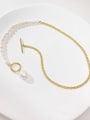 thumb Brass Freshwater Pearl White Minimalist Link Necklace 2