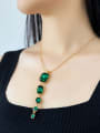 thumb Brass Synthetic Crystal Green Stone Water Drop Minimalist Cuban Necklace 1