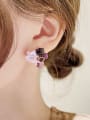 thumb Alloy Synthetic Crystal Purple Acrylic Flower Dainty Stud Earring 4