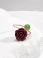 thumb 925 Sterling Silver Stone Natural Stone Green Flower Minimalist Band Ring 2