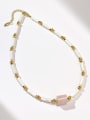 thumb Brass Crystal Pink Stone Geometric Minimalist Initials Necklace 0