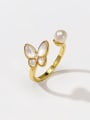 thumb Brass Miyuki Millet Bead White Butterfly Minimalist Band Ring 0