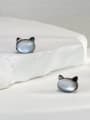 thumb 925 Sterling Silver Shell Black Cat Minimalist Stud Earring 0