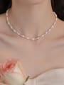 thumb Brass Freshwater Pearl White Minimalist Beaded Necklace 3