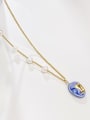 thumb Brass Freshwater Pearl Blue Ceramic Dainty Link Necklace 2