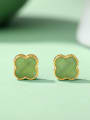 thumb 925 Sterling Silver Natural Stone Green Stone Clover Minimalist Stud Earring 1