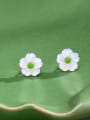 thumb 925 Sterling Silver Natural Stone Green Stone Flower Minimalist Stud Earring 0