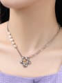 thumb Minimalist Flower Brass Cubic Zirconia White Stone Earring and Necklace Set 1