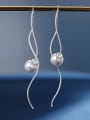 thumb 925 Sterling Silver Imitation Pearl White Minimalist Threader Earring 0