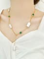 thumb Brass Freshwater Pearl Green Rectangle Dainty Link Necklace 3
