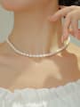 thumb Brass Freshwater Pearl White Minimalist Necklace 3