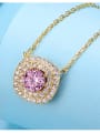 thumb 925 Sterling Silver Cubic Zirconia Pink Square Minimalist Link Necklace 2