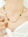 thumb Brass Freshwater Pearl Green Rectangle Dainty Link Necklace 2