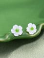 thumb 925 Sterling Silver Natural Stone Green Stone Flower Minimalist Stud Earring 1