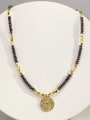 thumb Brass Cubic Zirconia Gold Evil Eye Dainty Beaded Necklace 0