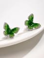 thumb Brass Synthetic Crystal Green Butterfly Dainty Cluster Earring 1