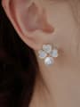 thumb Brass Freshwater Pearl White Flower Minimalist Stud Earring 3