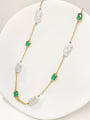 thumb Brass Freshwater Pearl Green Rectangle Dainty Link Necklace 1