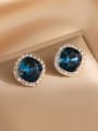 thumb Brass Synthetic Crystal Blue Square Minimalist Stud Earring 0