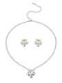 thumb Minimalist Flower Brass Cubic Zirconia Yellow Earring and Necklace Set 0
