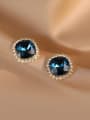 thumb Brass Synthetic Crystal Blue Square Minimalist Stud Earring 1