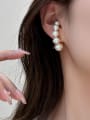 thumb Brass Imitation Pearl White Minimalist Huggie Earring 2
