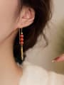 thumb 925 Sterling Silver Natural Stone Red Stone Wheatear Minimalist Threader Earring 2