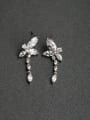 thumb bowknot   Water drop  zircon   925 Silver   Earrings 0