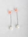 thumb pink flower shell Imitation pearls Copper inlaid platinum Drop Earrings 0