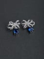 thumb Elegant Micro inlay Zircon bow-knot Blue semi-precious stones 925 silver Stud earrings 0
