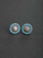 thumb Personality blue Micro inlay Zircon round  925 silver Stud earrings 0