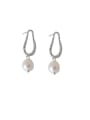 thumb 925 Sterling Silver With  Artificial Pearl Simplistic Irregular Drop Earrings 0