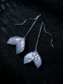 thumb 925 Sterling Silver With Platinum Plated Simplistic Transparent Fishtail Waves Threader Earrings 0