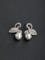 thumb Inlaid Full drill Leaf Imitation Pearl  925 silver Stud earrings 0