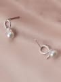 thumb 925 Sterling Silver With Artificial Pearl  Simplistic Hollow Round Stud Earrings 4