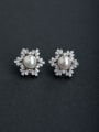 thumb Micro inlay Zircon flower Imitation pearls 925 silver Stud earrings 0