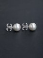 thumb Bling bling Micro inlay Zircon Letter CC   925 silver Imitation pearls Stud earrings 0