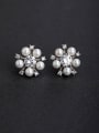 thumb Micro inlay Rhinestone round Imitation pearls flower 925 silver Stud earrings 0