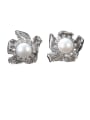 thumb 925 Sterling Silver With Artificial Pearl Delicate Flower Stud Earrings 4
