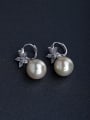 thumb Bling bling Micro inlay Zircon flower  925 silver Imitation pearls Stud earrings 0