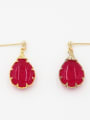 thumb New design Gold Plated Face Stone Drop drop Earring in Fuchsia color 0