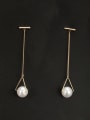 thumb chain Gold Plated Pearl White Drop drop Earring 0